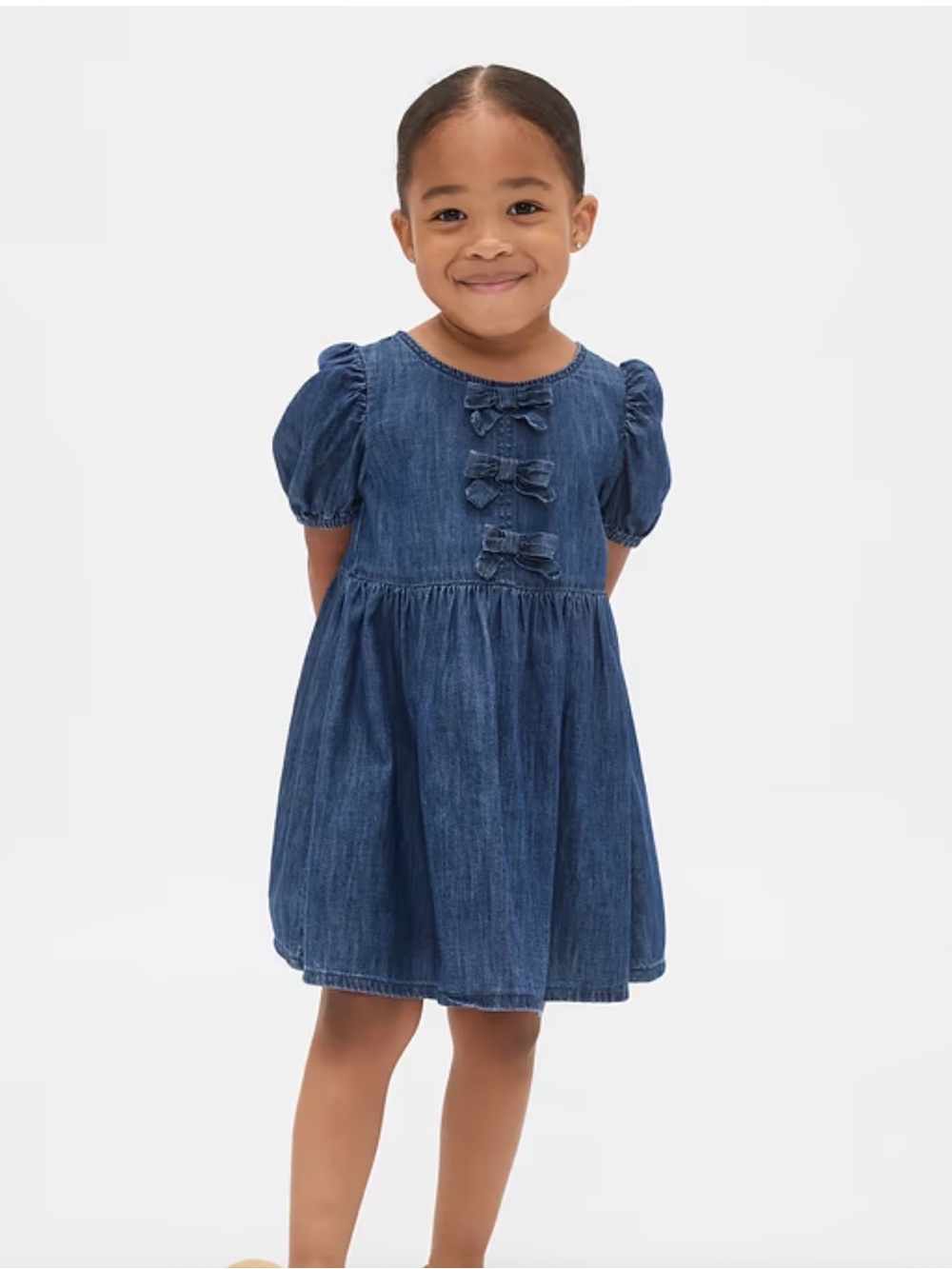 Gap Toddler Denim Puff-Sleeve Bow Dress Size 18-24 months